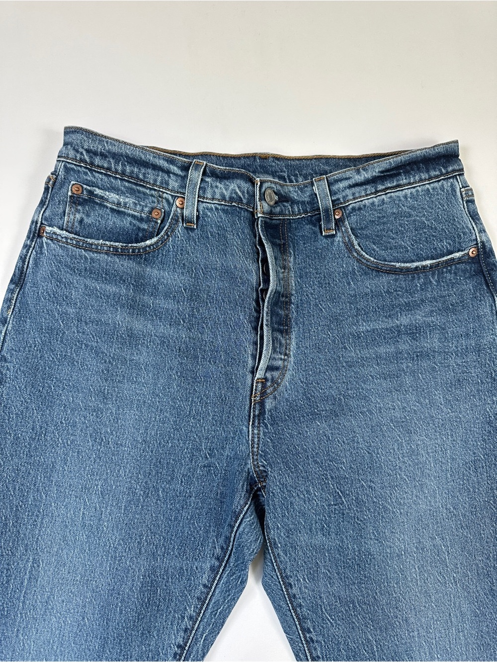 Levi’s 501 High Rise Straight Leg Denim Jeans Medium Wash Stretch W32 L30 90s - Picture 3 of 13